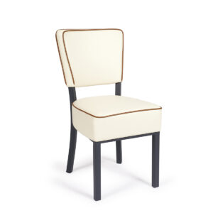 silla-acero-pintado-grafito-asiento-blanco-con-ribeteado-marron modelo bohemia