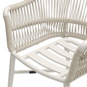 Primer plano de lamas de asiento de aluminio lacado blanco y cuerda técnica acabado Lino Melbourne