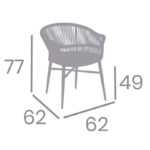 Plano de medidas y cotas técnicas del sillón Melbourne para terraza hostelería (62x62x77 cm) - Sitamon
