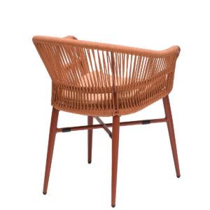Vista trasera del sillón Melbourne en cuerda Terracota y chasis de aluminio para exteriores contract